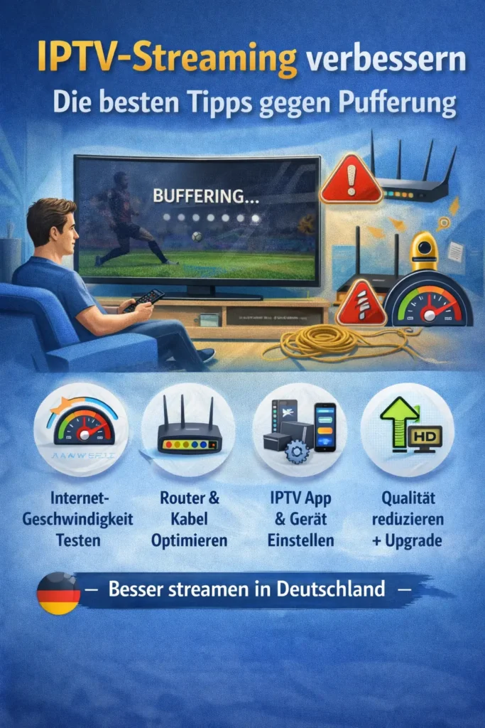 Person nutzt IPTV-Streaming auf Smart TV im Wohnzimmer, optimiert für ruckelfreies Fernsehen in Deutschland